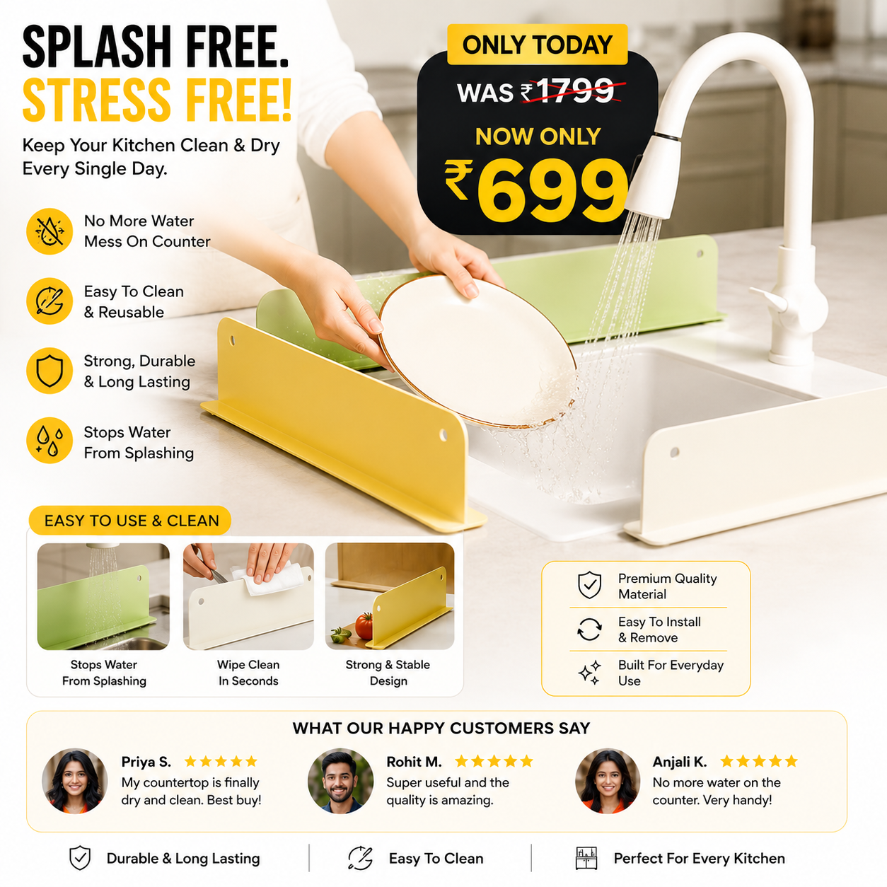 SplashShield Pro™ Premium Kitchen Sink Splash Guard | Buy 1 Get 1 FREE