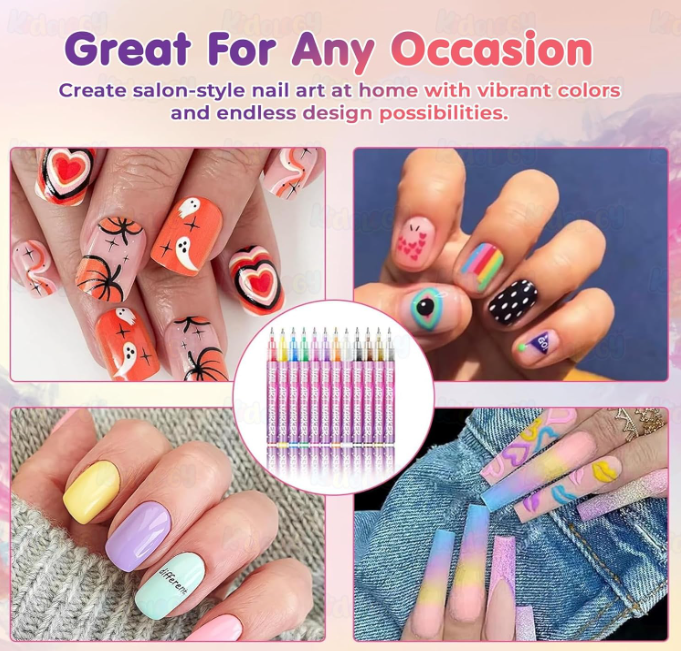 Premium Design Nail Pen Collection ( 12 Color Set )