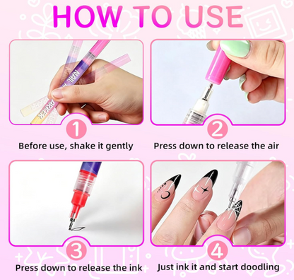 Premium Design Nail Pen Collection ( 12 Color Set )